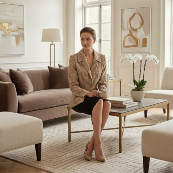 Chicos 1 Medium Jacket Silk Gold Silver Metallic Blazer Button-up Jacquard Y2K - Picture 8 of 13